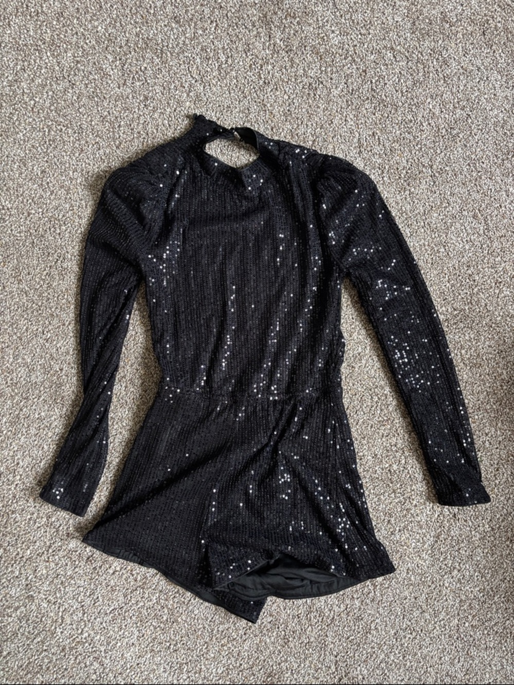Black Sequin Long-Sleeve Romper